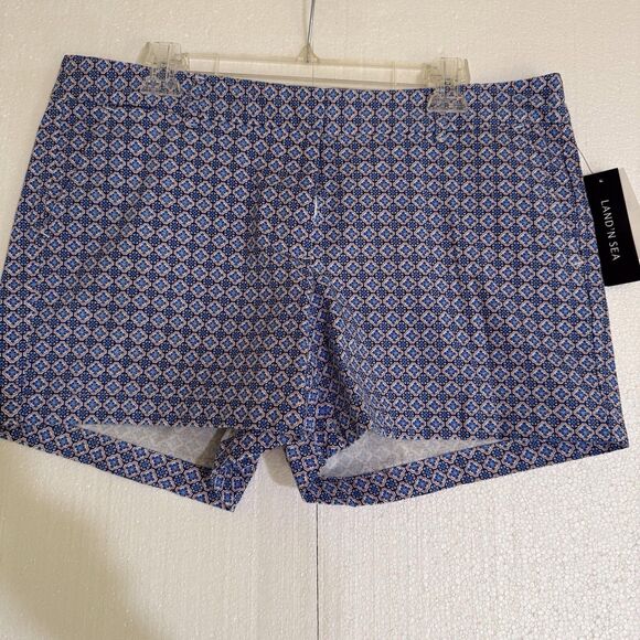 NWT Land N Sea Blue Orange‎ Geometric Print Flat Front Shorts Women 14 - Picture 9 of 12